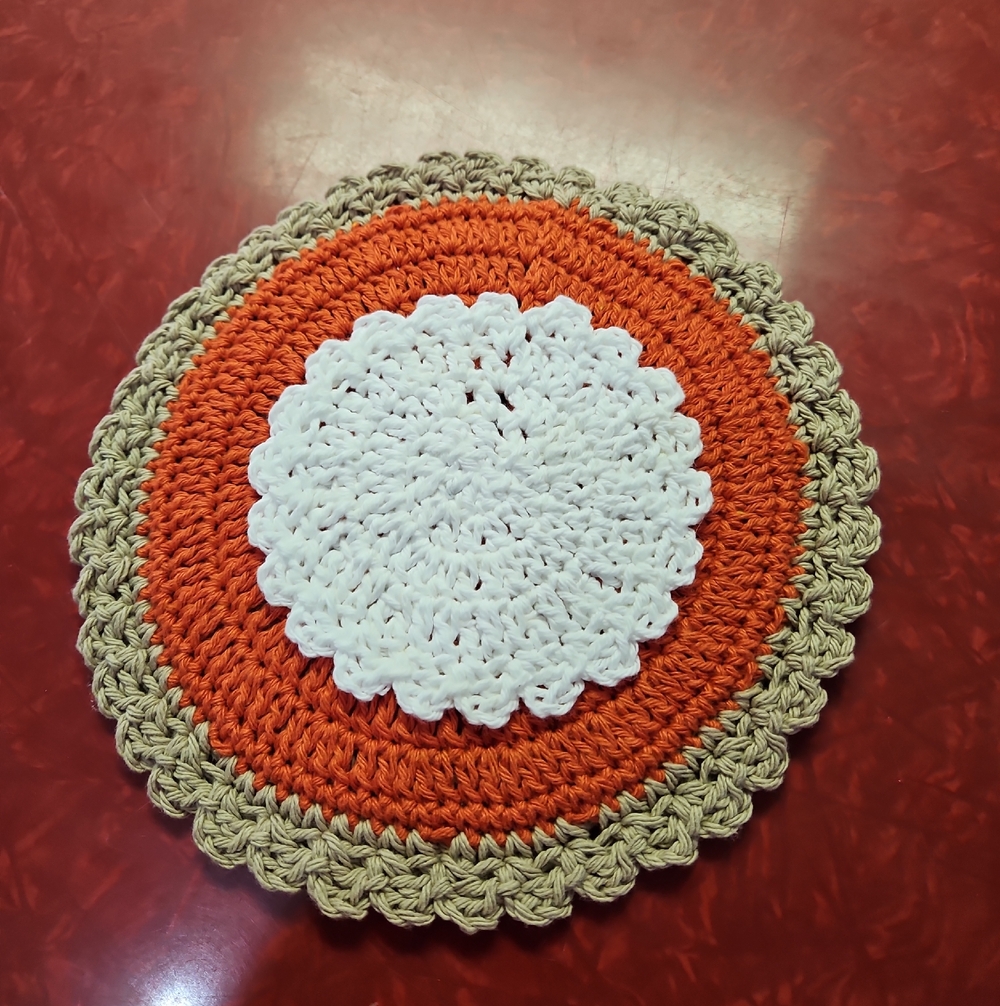 Handmade Cotton Round Trivet - 9" Pumpkin Pie With Whipped Cream